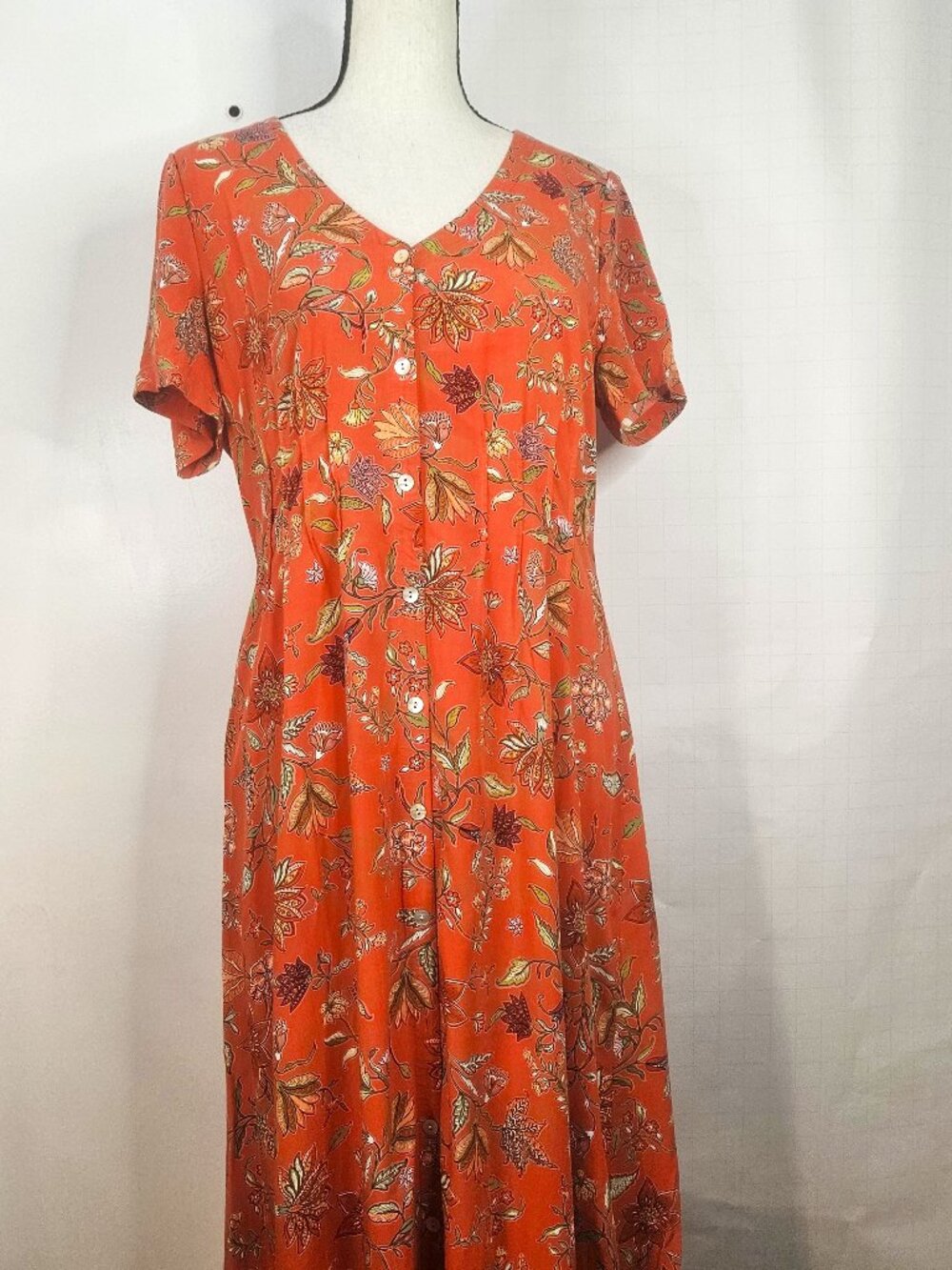 J. Jill XS 100% Rayon Maxi Dress, V-Neckline, Cap Sleeves with Floral Pattern